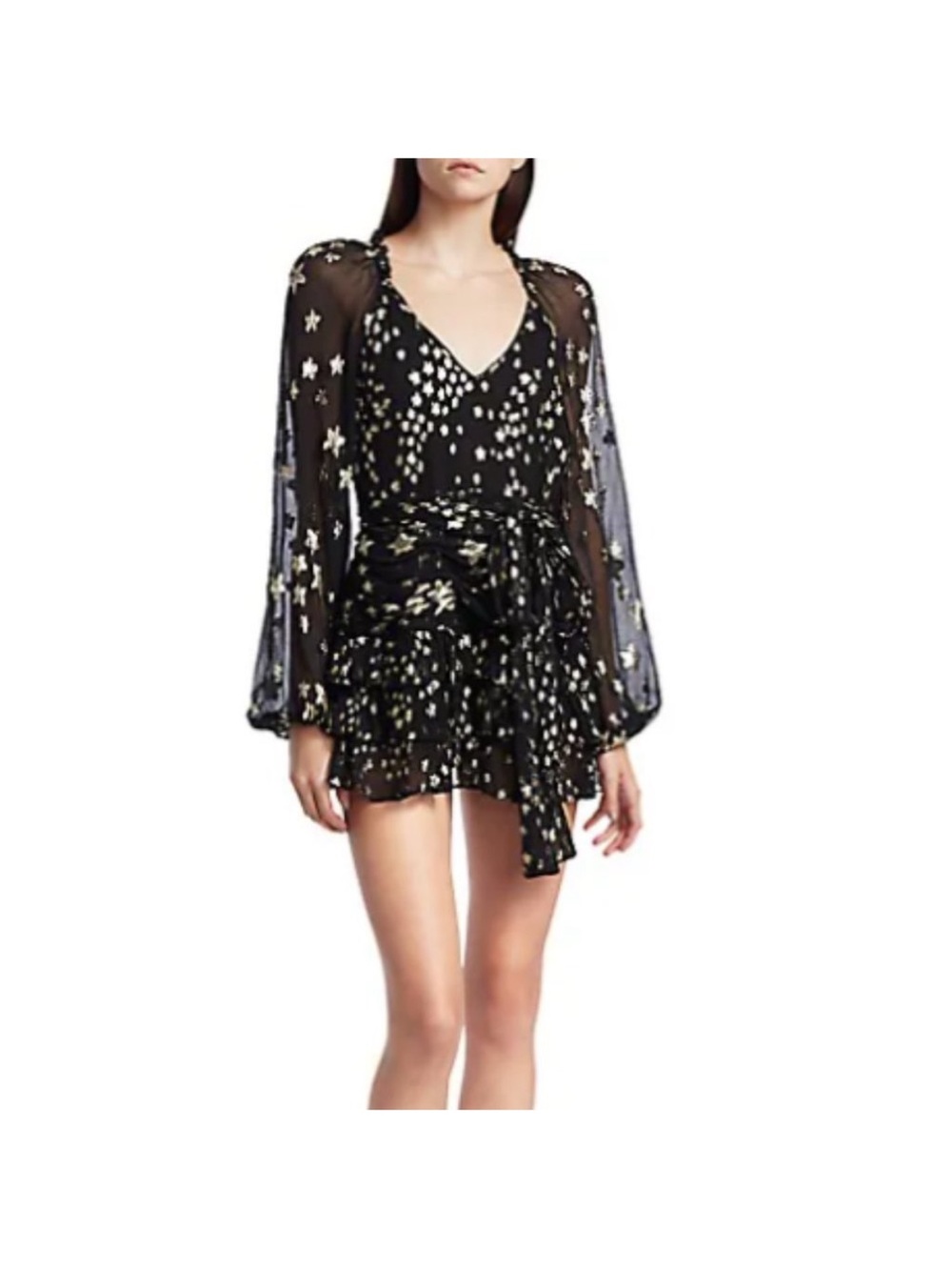 LoveShackFancy Rina Metalli Silk Dress With Metallic Gold Star Print NWT Size 10